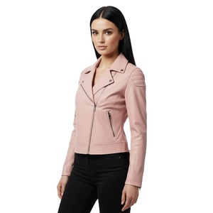 Veste en cuir rose pour femme, style motard, prix d'usine, vente en gros, quantité en vrac, cuir véritable, veste de motard, approvisionnement OEM - Product Image 1