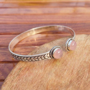 Pink Chalcedony Twin Gem Open Bangle Handmade <b>silver</b> Plated <b>Cuff</b> <b>Bracelet</b> Boutique Jewelry Supplier - Product Image 4