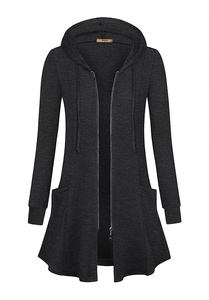 Miusey Veste longue à capuche zippée pour femme, sweat-shirt léger, cardigan ouvert sur le devant - Product Image 5