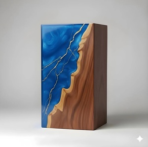 Celestial Blue & Gold Resin Cremation Urn Modern Wood Memorial Keepsake Luxury Handcrafted Rosewood Urn <b>Box</b> Hummingbird Tribute - Product Image 2