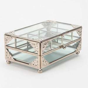 Boîte à bijoux en verre doré avec cadre métallique hexagonal, étui de rangement transparent pour coiffeuse - Product Image 2