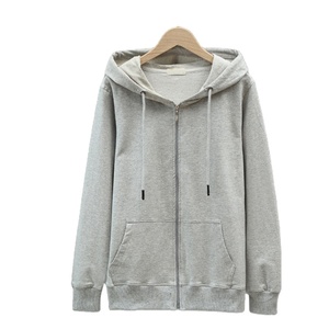 Sweat-shirt à capuche unisexe avec fermeture éclair, couleur unie, coupe classique, en coton tricoté, décontracté, pour l'automne - Product Image 5