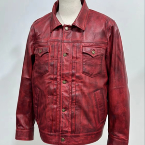 Chaqueta de Motociclista Clásica de Cuero para Hombre, Estilo Occidental, Impermeable, Transpirable, Resistente al Viento, con Detalles de Piel, Aspecto Rústico - Product Image 1