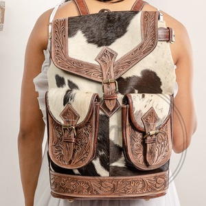 LW Summer Vintage Style Rock Bohemian Fashion Genuine Leather Shoulder <b>Backpack</b> Geometric Pattern Handmade Dress Brands - Product Image 1