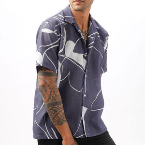 Chemise décontractée pour homme à manches courtes, imprimé géométrique, en popeline de coton, col rabattu, respirante, style estival, chemise de plage hawaïenne - Product Image 3