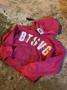 เสื้อฮู้ดครอปซิปผ้าฝ้ายเนื้อนุ่มฟอกสีสไตล์สตรีทแวร์ ประดับด้วยงานปักคริสตัล ดีไซน์เฉพาะตัวสำหรับผู้ชาย สไตล์ฮิปฮอป - Product Image 3