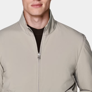 <b>Men's</b> <b>Light</b> Gray Bomber <b>Jacket</b> Stand Collar Zipper Closure Casual Regular Fit Autumn Wear Windproof Polyester Wadding - Product Image 6