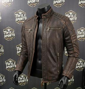 <b>Men's</b> Genuine <b>Leather</b> Motorcycle <b>Jacket</b> Stand Collar Zipper Closure Slim Fit Moto Biker Style Autumn Wear - Product Image 2