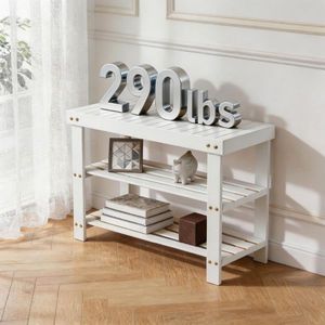 Scarpiera in bambù a 3 livelli, lunga 70 cm, bianca, design moderno e semplice, in legno massello, mobile semplice per la casa, per riporre le scarpe - Product Image 5