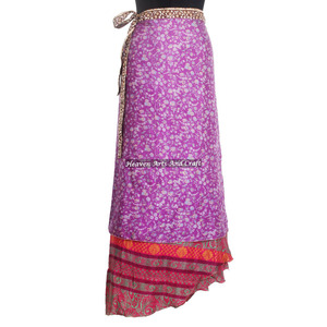 Jupe longue en soie pour filles, style sari, de Dubaï, 2 couches, réversible, en soie magique, imprimée, à enrouler - Product Image 1