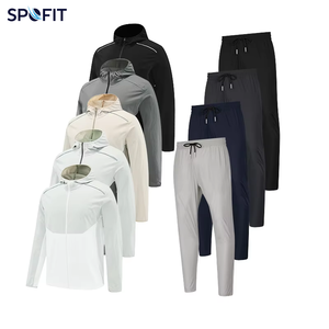 Men Autumn Hooded Printed <b>Waterproof</b> Quick Dry Two Piece Workout Gym <b>Set</b> Jogging Sports Clothes Jacket and Pants Tracksuit - Product Image 1