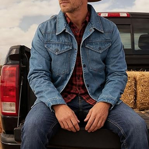 Veste en jean bleu clair pour homme, col rabattu décontracté, coupe classique, simple boutonnage, coton écologique, fermeture éclair, 220g, hiver - Product Image 3