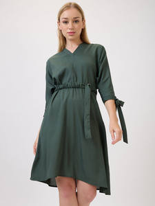 Vestido Midi de Verano con Estampado Tropical, Transpirable y Ecológico, de Georgette, Corte Ajustado, Manga Corta, para Mujer, al Mejor Precio al por Mayor - Product Image 4