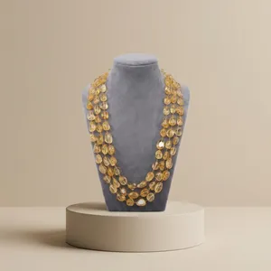 Women's Amber Beaded <b>Necklace</b> Classic Strand Wedding Jewelry Multi Layered Golden Tone <b>Necklaces</b> - Product Image 6
