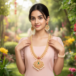 Fine <b>Jewelry</b> Nova Mart Gold Plated <b>Pearl</b> Necklace Earring <b>Set</b> Handmade Designer Wedding <b>Jewelry</b> Oxidized Polish Finish Women - Product Image 2
