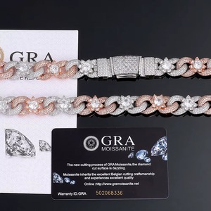 GRA Moissanite Flower Link Chain <b>Necklace</b> Micro Pave Rose Gold <b>Silver</b> Hip Hop Iced Out Jewelry - Product Image 5