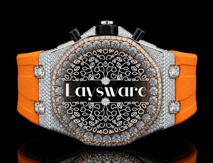 นาฬิกาข้อมือ Laysware Jewels รุ่นล่าสุด สไตล์ฮิปฮอป ประดับเพชร VVS มอยส์ซาไนต์ สายยางสีส้ม ตัวเรือนสแตนเลสสตีล ฝังเพชรเต็มตัว พร้อมจี้แก้ว - Product Image 1