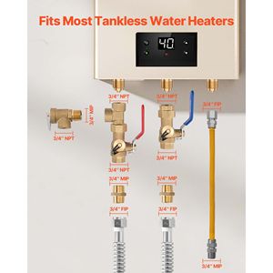 Valvole di isolamento 600 WOG a doppia uscita da 3/4 di pollice per acqua calda e fredda, kit di riparazione idraulica con valvola limitatrice di pressione per componenti di scaldabagni - Product Image 4