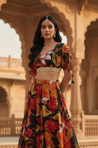 Digital printed georgette <b>lehenga</b> choli with <b>crop</b> <b>top</b> stitched festive wear for wedding party and traditional occasions - Product Image 5