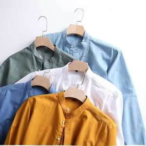เสื้อเชิ้ตผู้ชายคอจีน แขนยาว สีพื้น ผ้าป๊อปลิน สวมใส่สบายๆ สำหรับฤดูใบไม้ผลิ - Product Image 3