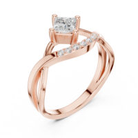 Bague solitaire vintage en moissanite taille princesse - Bague de fiançailles en argent sterling 925 plaqué or rose avec accent incurvé