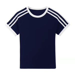 Men's <b>White</b> Short Sleeve T-<b>Shirt</b> With <b>Black</b> Trim And Three-<b>Stripe</b> Design O-Neck Casual Knitted Cotton Regular Fit - Product Image 3