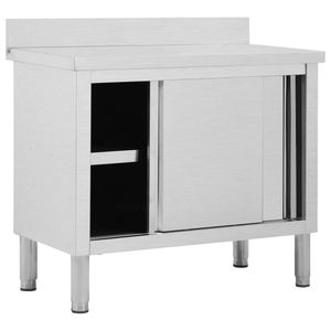 Tavolo da lavoro da cucina commerciale in acciaio con porte scorrevoli 39.4 \ "x19.7 \" x(37.4 \ "-38.2 \") in acciaio inox - Product Image 2