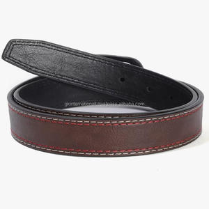 เข็มขัดหนังแท้สีน้ำตาลคลาสสิกสำหรับผู้ชาย พร้อมตะเข็บตัดสีและหัวเข็มขัดทองเหลืองสีดำ  ขนาดสั่งทำได้ - Product Image 5
