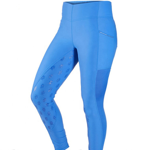 Leggings d'équitation taille haute pour femme, longueur intégrale, avec grip aux genoux, extensibles dans quatre directions, color block bleu - Product Image 1