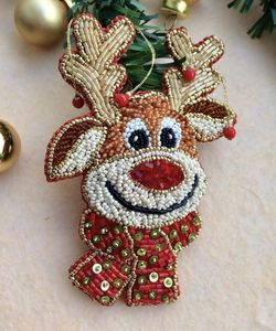 Ornement de Noël artisanal de luxe, de haute qualité, moderne et écologique, en perles, pour suspendre à l'arbre de Noël, décoration festive - Product Image 1