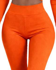 ชุดโยคะสองชิ้นสีส้มแบบกำหนดเองสำหรับผู้หญิง เสื้อครอปแบบมีซิปและกางเกงขาบานเอวสูง ผ้าสเตรช ชุดออกกำลังกาย ชุดฟิตเนส ผู้ผลิตตามสั่ง OEM - Product Image 6