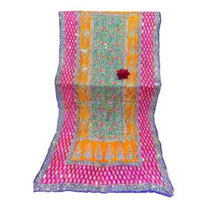Châle en soie brodé floral rose, orange et vert, longue écharpe ethnique pour femme, toutes saisons, cadeau - Product Image 1