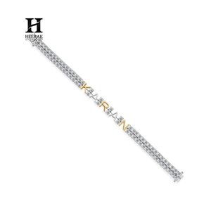 Custom Name Double Row Tennis Bracelet - <b>Iced</b> <b>Out</b> Personalized Letter Bracelet, 18K Gold CZ Diamond <b>Chain</b> Bracelet - Product Image 2