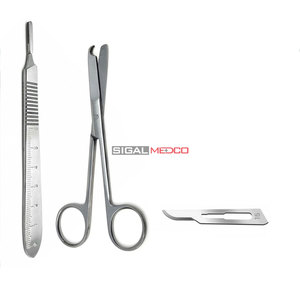 กรรไกรเย็บแผลแบบใช้มือ ขนาด 4.5 นิ้ว ด้ามมีดผ่าตัดเบอร์ 3 ใบมีดปลอดเชื้อ 10 ใบ ผลิตจากเยอรมนี ทำจากเหล็กกล้าไร้สนิมสำหรับเย็บแผล - Product Image 2