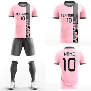 Conjunto de Camiseta de Fútbol Rosa y Gris Personalizada, Nombre del Equipo Sublimado, Número 10, Unisex, Adulto, Todas las Temporadas, Transpirable, Manga Corta - Product Image 2