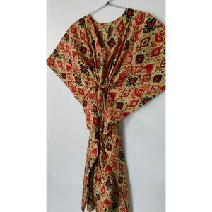 Vestido Kaftán Largo Holgado con Estampado de Bloques para Mujer, 100% Algodón, Ropa de Resort, Vestido Holgado y Cómodo - Product Image 1