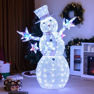Pupazzo di Neve Natalizio Pre-Illuminato da 1,5 m con Stelle, Decorazione per Feste in PVC Ecologico e Metallo - Product Image 2