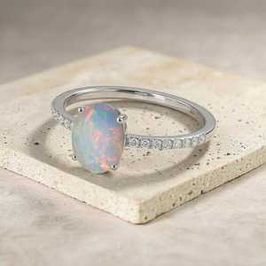 White Ethiopian <b>Opal</b> <b>Ring</b> 925 Sterling <b>Silver</b> Natural <b>Opal</b> Engagement <b>Ring</b> Dainty October Birthstone Gift Her - Product Image 4