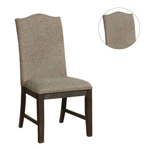 Espresso Warm Gray Solid Wood Dining <b>Chairs</b> Transitional Set of 2 Nail Heads Fabric Upholstered <b>Padded</b> Seat Rustic Kitchen Style - Product Image 3