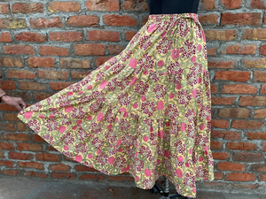 ชุดเดรสลำลองผ้าฝ้ายสีขาวพิมพ์ลายบล็อกอินเดียสำหรับผู้หญิง เอวยางยืด ระบายอากาศได้ดี กระโปรงยาว ราคาโรงงาน - Product Image 2