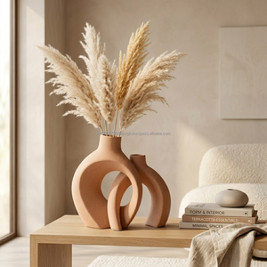 AG Elements Decorative Ceramic <b>Vase</b> <b>Set</b> Cabinet Display Styling Terracotta Unglazed Textured Abstract Irregular Shape Home Shelf - Product Image 1