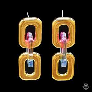 Boucles d'oreilles tendance PRAO Vibrant Acrylic & Golden Anti-Ternish CCB Chain Danglers - Product Image 2