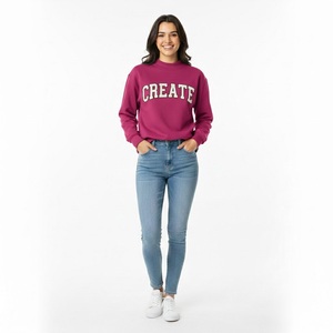 Nouveau sweat-shirt à col montant pour femme, imprimé avec logo personnalisé, automne/hiver, en polaire respirant, manches longues, tricoté, brodé, uni - Product Image 1