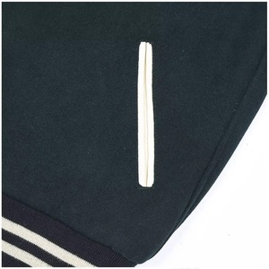 Chaqueta Varsity Azul Marino y Crema para Hombre, Cierre de Botones, Estilo Preppy, para Otoño, Corte Regular, Material PU - Product Image 3