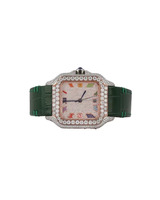 Montre de luxe unisexe à quartz carrée, boîtier en acier inoxydable, verre pavé de moissanite, bracelet vert 20 mm, étanche 3 ATM, analogique
