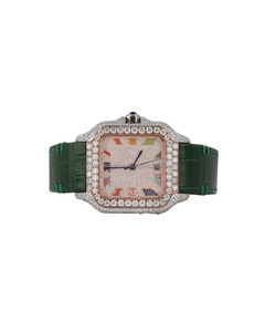 Reloj de Cuarzo Cuadrado Unisex de Lujo, Caja de Acero Inoxidable, Correa de Acero Inoxidable Verde con Pavé de Moissanita de 20 mm, Analógico, Resistente al Agua - Product Image 1