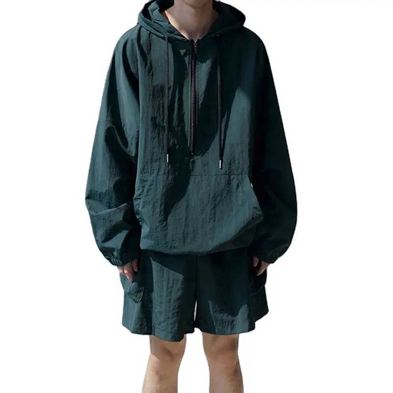 Waterproof polyester Windbreaker shorts set nylon tracksuit with shorts oversized windbreaker jacket hoodie and shorts set