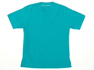 Men's Teal V-Neck <b>Scrub</b> <b>Top</b> With Three Pockets Hospital Uniform Cotton Polyester Woven Fabric - Product Image 1
