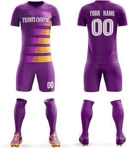 Ensemble de maillot de football jaune personnalisé avec nom et numéro d'équipe 23, col en V, manches courtes, uniforme respirant en polyester pour hommes adultes - Product Image 6