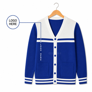 Cosh International Acrylic Wool Blend Stylish Sorority Sisterhood Breathable Warm Blue White Contrast Knitted <b>Cardigan</b> <b>Sweater</b> - Product Image 5